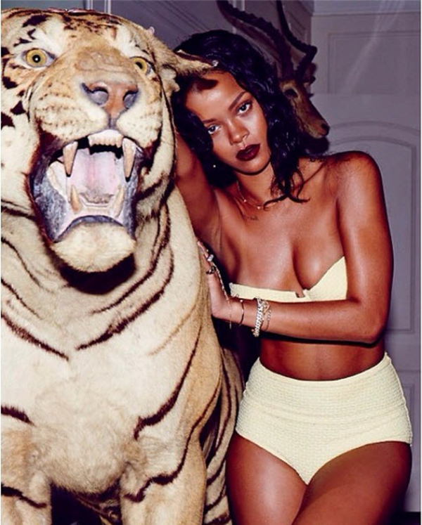 Рианна в купальнике устроила фотосессию с тигром