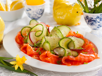 Весенняя закуска из лосося с огурцами