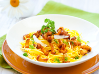 Спагетти с жареными лисичками