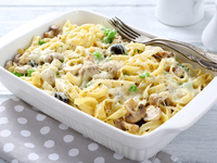 Запеканка из макарон с грибами и сыром