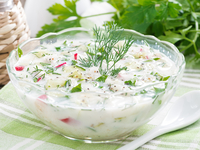 Окрошка на кефире с адыгейским сыром