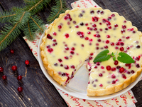 Новогодний пирог с клюквой и сметаной