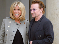 Брижит Макрон в стильном наряде встретилась с фронтменом группы U2