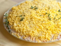 Куриный салат с сыром, морковью и чесночным соусом