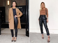 Как носить кожаные брюки: 10 модных образов от героинь стритстайла