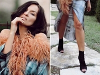 Мейхер покорила публику образом на каблуке и в платье с боа